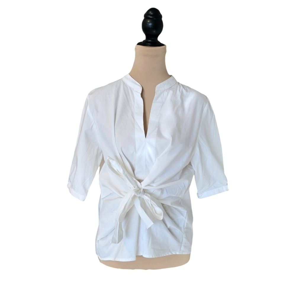 J. Crew White Front Tie Blouse Sz S